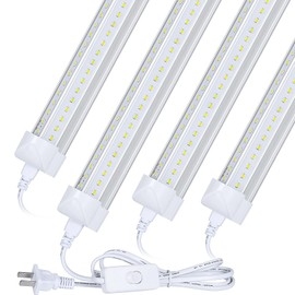 BSK.BESTKA (4-Pack) LED Shop Light, 8FT 100W 15000LM 6000K, Cold White, 2 Row V Shape, Clear Cover, Hight Output, Linkable Shop Lights, T8 LED Tube Lights, LED Shop Lights for Garage 8 Foot with Plug