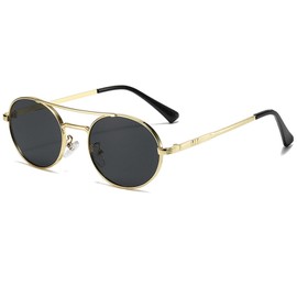 Retro Oval Sunglasses for Women Men Trendy Y2K Metal Frame Sun Glasses Classic Shades UV400 Protection 8065 Gold/Grey