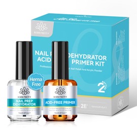 BORN PRETTY Nail Dehydrator and Primer, Natural Nail Prep Dehydrate and Acid-Free Primer 15ml*2, Air Dry Superior Bonding Primer for Acrylic Powder Supplies Set