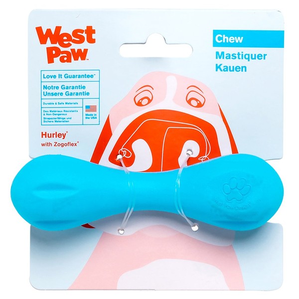 West Paw Zogoflex Hurley Dog Bone Chew Toy – Floatable Pet Toys for Aggressive Chewers, Catch, Fetch – Bright-Colored Bones for Dogs – Recyclable, Dishwasher-Safe, Non-Toxic, X-Small, Aqua