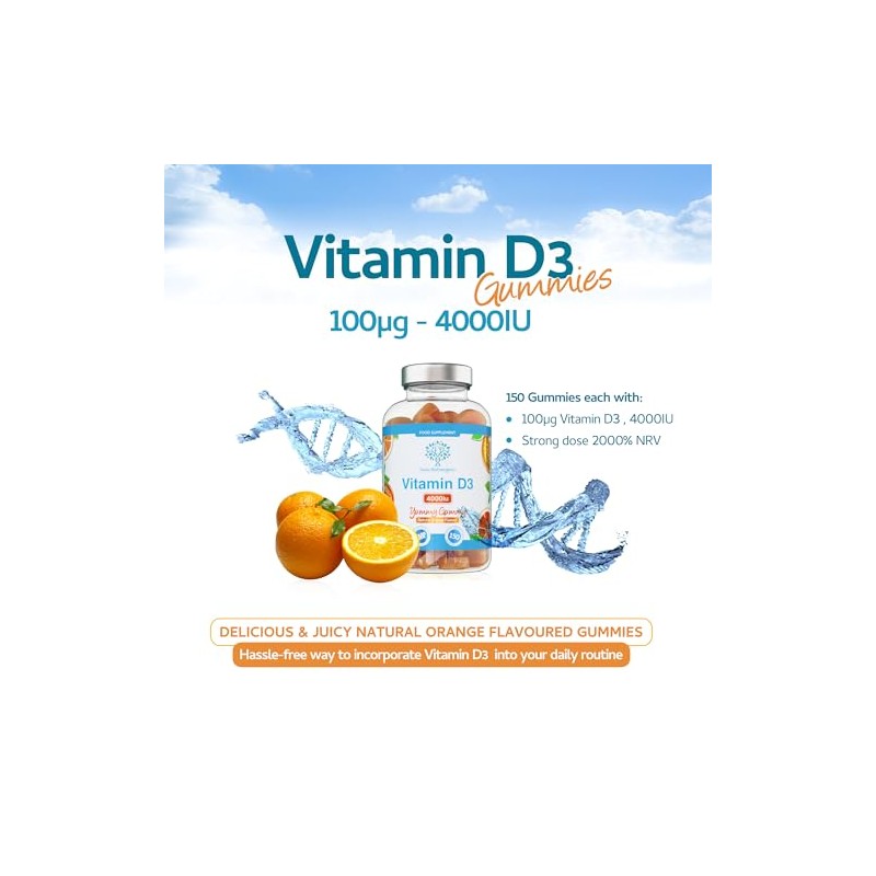 Vitamin D3 Gummies 4000IU, 100µg - 150 Natural Orange Flavour