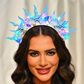 Zoestar - Diadema iluminada con estrellas de mar de sirena, con luces LED, accesorios para el cabello para mujer