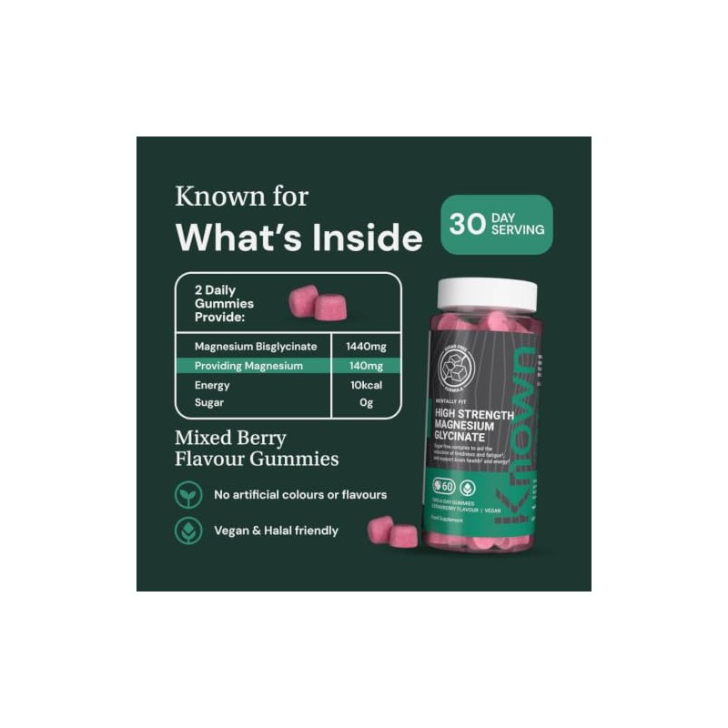 Known Magnesium Glycinate Gummies 1440mg – 1 Month Supply –