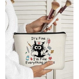 BARPERY Nurse Gifts,Cat Makeup Bag,Nurse Supplies,Nurse Makeup Bag,Nurse Pouch,Nurse Graduation Gift,Nurse Gifts For Women,It's Fine Everything is Fine，Gift for Coworkers