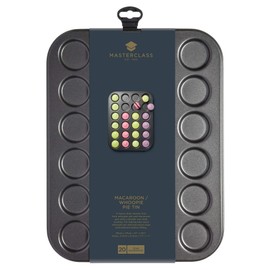 MasterClass KCMCHB82 Macaron Baking Tray/Whoopie Pie Tin with PFOA Non Stick, 24 Holes, Robust 1 mm Carbon Steel, 35 x 27 cm, Grey