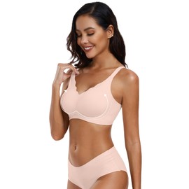 OEAK Womens Wireless Bras Push Up Support Full Coverage Bralettes No Underwire Bra Comfortable Everyday Seamless Tshirt Bras Nude M