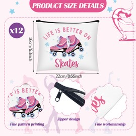 Sunnymove 12 Pcs Ice Skating Makeup Bag for Women Figure Skate Cosmetics Bag Zipper Pouch Christmas Gifts for Skater Lovers Coach Birthday Skating Party Favor