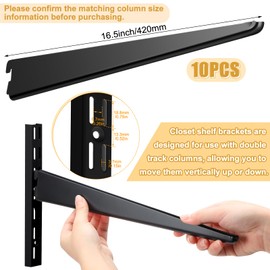 Yalikop 10 Pack Adjustable Shelf Brackets for Double Track System Closet Organization Heavy Duty Wire Shelf Brackets (Black,16.5 Inches)
