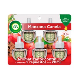 Air Wick 5 Repuestos de Aromatizante de Ambiente Continuo, Aroma Manzana Canela, 20 ml c/u