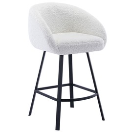 Zesthouse Swivel Counter Height Stool, Modern Single Bar Stool for Kitchen Island, 26'' White Sherpa Kitchen Counter Height Chair with Barrel Arms & Back, Upholstered Fabric Bar Chairs with Metal Legs
