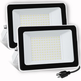 UFOND 10000 Lumens LED Flood Lights,100W Outdoor Waterproof Floodlights, Lighting Angle Adjustable,Portable Light with Plug for Garage,Yard,Garden,Porch(2 Pack)
