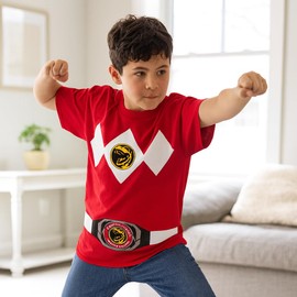 Power Rangers Red Ranger Men's Red Crew Neck Short Sleeve Cosplay Tee-XL