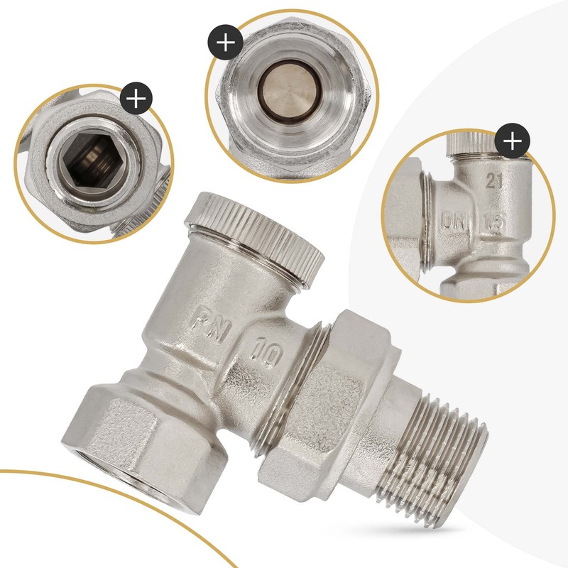 Radiator Return Fitting 1/2 Inch Angled Lock Shield Shut-off Valve