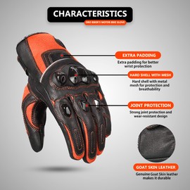 Oro Biker Motorbike Gloves Goatskin Leather and Breathable Air Mesh Hard Knuckle Touch Screen Gloves Motorcycle Gloves ATV Riding Full Finger Gloves (Black/Fluorescent Orange, Medium)