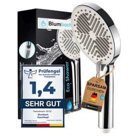 BLUMBACH® Eco Shower Head Water Saving Shower Head with 3 Jet Types, 6-9 L/min, Economy Shower Head, Hand Shower, Shower Head Economical, Test Winner Shower Head Large