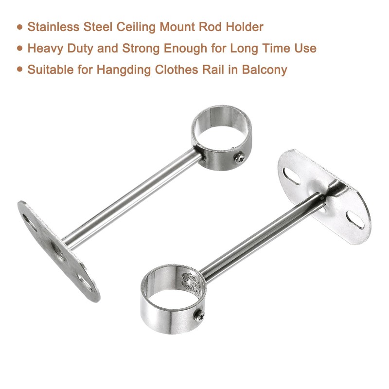 sourcing map 4 Pcs Ceiling Mount Bracket, Wardrobe Pipe Bracket,