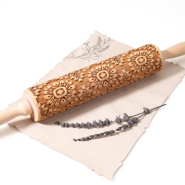 XINBADA 17" Premium Wood Rolling Pin with European Embossed Designs | 3mm Deep Springerle Cookie Molds | Christmas Rolling Pin & Baking Gifts for Women | Includes 3-in-1 Cleaning Brush