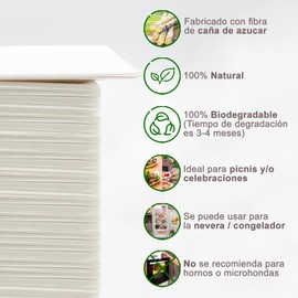 EXNIMA, Pack of 30, 50, 60, 100, 300 or 500 Biodegradable Disposable Plates, Made of Sugarcane Fiber, Natural, 100% Biodegradable, Original Squares, Food, Barbecue, Party, Birthday.