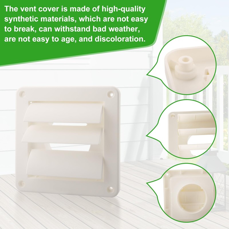 TNITRIB 3 Inch Dryer Vent Cover 1475W White Plastic Louvered