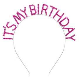 Norbiariz Hot Pink Birthday Tiara With Crystal Decorations Happy Birthday Tiara Party Supplies Gold Sparkly Hair Styling Accessories Prom Headbands Crown Gifts For Kids Girls Teens