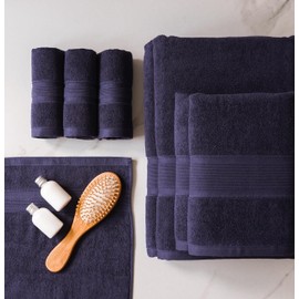 Luzia 8 Piece Bathroom Towel Set - 100% Turkish Cotton, Premium Quality - 2 Bath Towels 2 Hand Towels and 4 Washcloths (Navy Blue)
