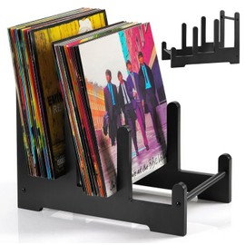 QILICHZ Record Holder,3-Tier Vinyl Record Storage,60LPs Vinyl Holders,Wood Records Display Stand for Records, Album Storage for Book Magazine Vinlys