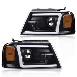 LQI LED DRL Headlights Compatible with 2004-2008 Ford F150 /Fit 06-08 Lincoln Mark LT Driver & Passenger Side Clear Lens Black Housing FO2503247 FO2502201 7L3Z13008FA