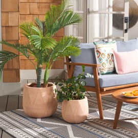 SAFAVIEH Outdoor Collection Kane Terracotta Cement Ficonstone Planter Pot Set of 2