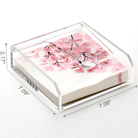 Napkin Holder for Table, 7"x7" Clear Acrylic Luncheon Napkin Holder with Weighted Arm, Flat Kitchen Paper Hand Napkin Dispenser, Suitable for Outdoor & Indoor