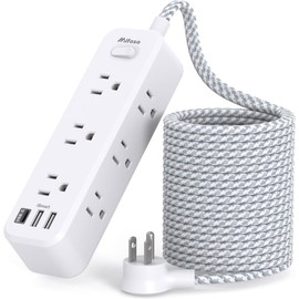 Power Bar Surge Protector - 9 Outlets 2 USB Ports 1 USB C,3 Sided 15Ft Braided Extension Cord,Flat Plug Wall Mount Wall Outlets Extender Desktop Charging Station for Home,Office