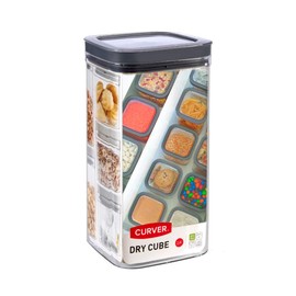 Curver Dry Cube Food Storage Container with Lid, 2.3 L, Transparent/Grey, 2.3 L
