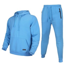 Men's Tracksuit 2 Piece Sweatsuit Set Long Sleeve Pullover Athletic Suit Sweatpants Casual Sport Jogging Suits With Pockets（Light Blue L)