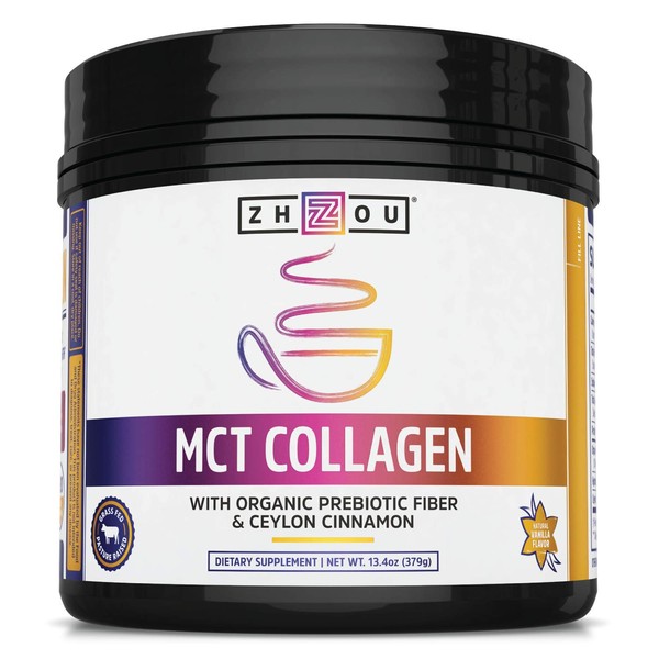 Zhou MCT Collagen | with Organic Prebiotic Fiber & Ceylon Cinnamon | 25 Servings, 13.4 Oz