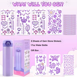 HULASO Birthday Gifts for Kids 7 Year Old Girls Decorate Your Own Water Bottles with Gem Stickers - DIY Gifts Arts and Crafts, BPA Free Stainless Steel Vacuum Insulated Mug (17 OZ)