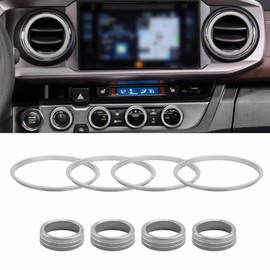 AuTK AC knob Cover Trims and AC Vent Inner Rings for Toyota Tacoma Accessories 2016-2023 Interior Air Conditioner Vent Ring Cover Trims Air Conditioner Knob Rings 8pcs-Set (Silver)