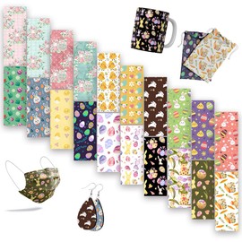 LUCKIGUCK Infusible Transfer Ink Sheets Easter 20 Pieces/Set, Fusible Transfer Ink Sheets 11.5 x 30.5 cm, Colour and Pattern Transfer Film