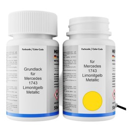 MG PRIME Autolack Lackstift Set für Mercedes 1743 Limonitgelb Metallic Grundlack Basislack Klarlack je 50ml