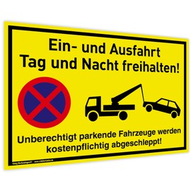 Sign Einund Ausfahrt | 30 x 20 cm | Weatherproof PVC Sign with UV Protection | Signal Yellow | Keep Free Day and Night Unauthorised Parking Vehicles Are Towed