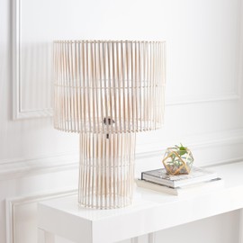 SAFAVIEH Lighting Collection Elara Rattan White 25-inch Table Lamp (LED Bulb Included)