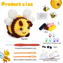 MHYMX Crochet Kits for Beginners Adults, Crochet Set Beginners Crochet Kit Crochet Animals Starter Kit Hand-Knit Big Bee Knitting Kit with Step-by-Step Video Tutorials