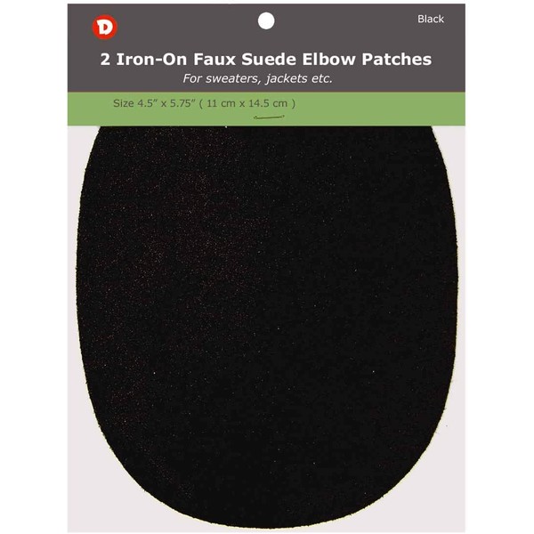 Faux - Suede Garment Iron-On Elbow Patches 4 1/2 x 5 1/2 in 2/Pkg - Black