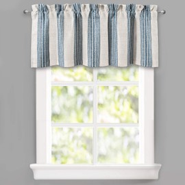 DriftAway Chris Vertical Striped Pattern Linen Blend Thermal Insulated Blackout Linen Window Curtain Valance Rod Pocket 2 Layers Single 52 Inch by 18 Inch Plus 2 Inch Header Jean Navy