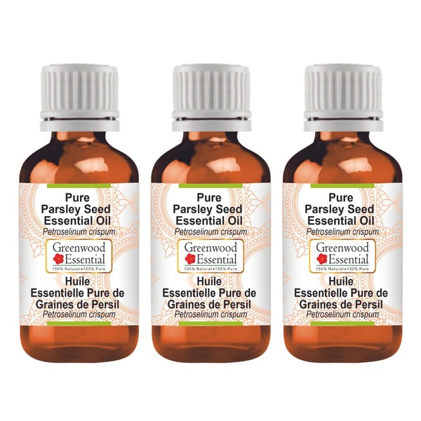 Greenwood Essential Natural Pure Peterli Seeds, Essential Oil (Petroselinum crispum), Naturally Pure Therapeutic Quality, Steam Distilled (Pack of Three), 100 ml x 3 (10 oz)