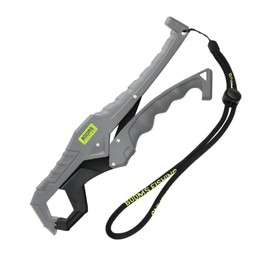 Booms Fishing G05 Fish Lip Gripper Saltwater, 9.4" Plastic Catfish Grippers Pliers, Fish Grabber Tool with Lanyard, Fish Grips for Kayak Fishing Accessories, Great Fish Holder for Caught Fish, Gray