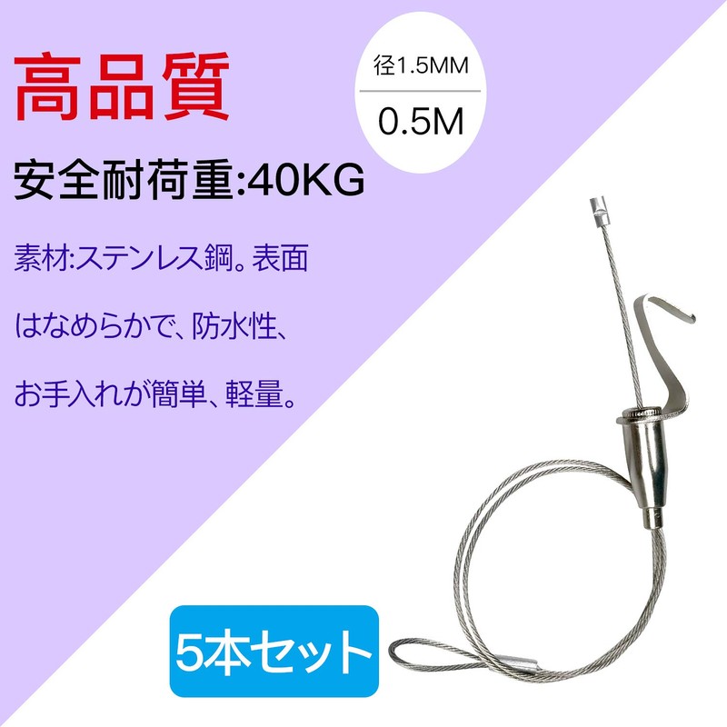 Augsion 5-Piece Set Picture Rail Stainless Steel Wire Hook with