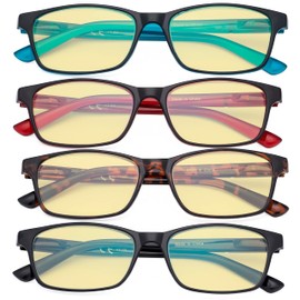 Eyekepper 4 Pack Blue Light Filter Glasses Classic Anti Screen Glare Computer Reading Glasses Yellow Tinted +1.50