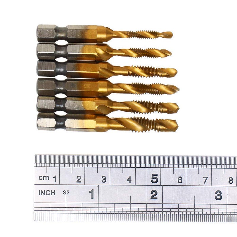 AUTOTOOLHOME 6 Pack Titanium Combination Drill Tap Bit Set Screw