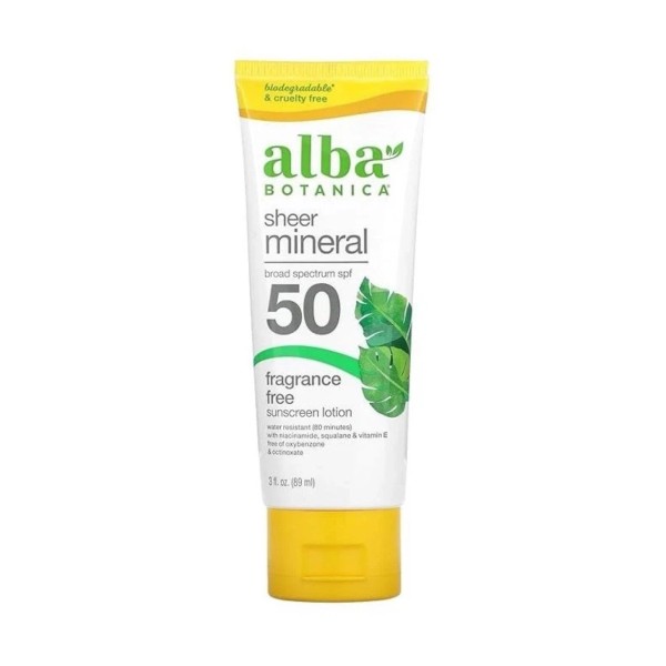 Alba Botanica Sheer Mineral Sunscreen 50 SPF 4oz Cream