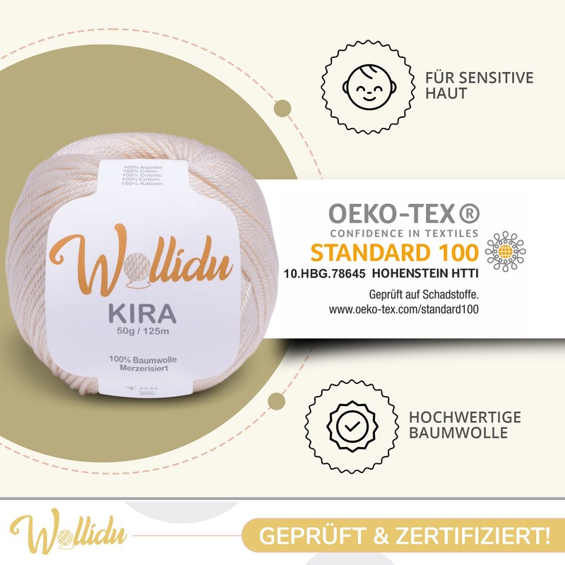 Wollidu Kira 100% Baumwolle zum Stricken und Häkeln 10 x