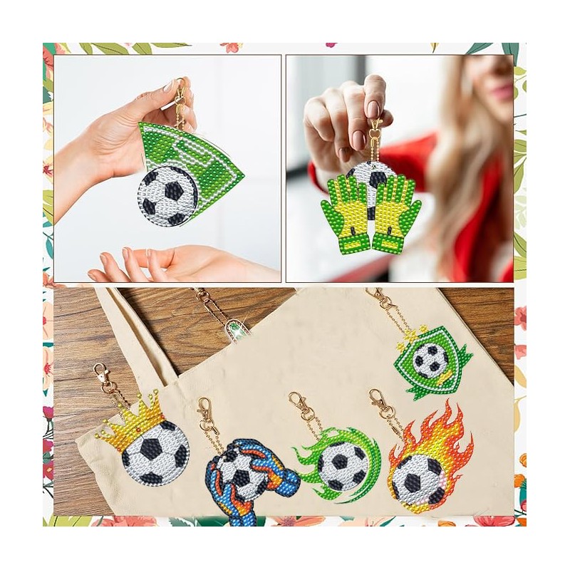 12 Pcs Soccer Diamond Art Keychains Kit for Decor and